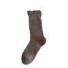 Calcetines de otoño e invierno para mujer, sin costuras, de media pantorrilla con borde de encaje, calcetines holgados de caña alta apilables, estilo casual japonés, transpirables