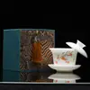 Gaiwan de Porcelana Branca de Três Peças, Grande Capacidade, Jade Gelado, Tigela de Chá de Alta Qualidade Que Pode Ser Suspensa e Girada, Não Queima as Mãos, Gaiwan de Três Peças
