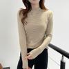Camiseta Base de Cuello Alto Cálida Rayada de Microfibra Otoño 2026 Manga Larga para Mujer Talla Grande Ajuste Delgado