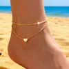 Tornozeleiras Populares Transfronteiriças Europeias e Americanas, Tornozeleiras Simples de Amor Dupla Camada Personalizadas, Joias da Moda Feminina, Acessórios para Férias na Praia