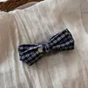Estilo Preppy Británico Lunares Clip Retorcido Etiqueta Dorada Lazo Pinza de Plátano Grande para Cabello Coleta Alta Accesorio para el Cabello