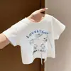 Camiseta de Verano para Niña de Manga Corta, Ropa Elegante para Bebé, Top Único y Moderno para Niños con Lazo Dulce y Letras de Dibujos Animados de Media Manga