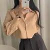 En stock estilo coreano ins principios de otoño holgada corta de un solo botón estilo básico prenda interior camisa de manga larga para mujer 17339