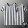 Camiseta de Manga Corta de Seda Helada a la Moda para Hombre, Top de Color Sólido de Media Manga, Cuello Redondo, Estilo Delgado, Camiseta Básica de Talla Grande para Hombre