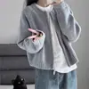 Suéter Curto Liso Estilo Coreano Outono e Inverno Novo Casaco Feminino Solto Emagrecedor Cardigan com Zíper Blusa de Tricô Manga Longa