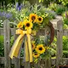 Superventas transfronterizo corona de girasol de otoño corona para el día de la abeja decoración de puerta de girasol artificial adorno colgante
