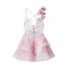 Ropa de Mujer de Comercio Exterior al por Mayor Estilo Europeo y Americano Diseño de Moda Flor Cuello en V Sexy Sin Espalda Adelgazante Vestido de Tirantes