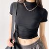 Camiseta de dopamina con cuello alto para mujer, camiseta de manga corta con ombligo para primavera y verano, top corto ajustado y sexy para chica