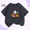 Camiseta Infantil de Halloween Negra de Manga Corta para Niños y Niñas con Estampado de Calabaza Fantasma Linda de Dibujos Animados Camiseta de Manga Corta para Niños
