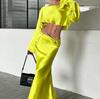 Conjunto de Roupas Femininas para Comércio Exterior Amazon Transfronteiriço, Conjunto Elegante e Justo de Top Cropped, Saia Longa Estilo Sereia de Comprimento Médio com Gola Assimétrica