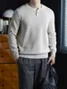 Estilo casual de alta qualidade~Malha waffle de algodão amigo da pele, suéter de tricô masculino com gola henley abotoada, ombros caídos e mangas longas soltas