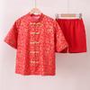 Traje infantil de cuello mao estilo chino traje Tang estilo chino Hanfu de manga corta y pantalón corto largo rojo traje de Año Nuevo chino para hombre