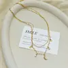 Collar de Luna de Zirconia Dorado de Doble Capa Estilo Europeo y Americano Transfronterizo para Mujer, Estilo Retro Romántico, Accesorio de Cuello Estilo Nicho