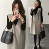 Vestido colete de lã de duas peças outono e inverno Novo estilo coreano casual solto comprimento médio manga longa conjunto de saia colete