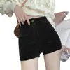 Pantalones Cortos de Pana para Mujer 2026 Otoño Invierno Nuevos Cintura Alta Adelgazantes Pierna Recta Ajustados Moda Estilo Coreano Pantalones Cortos para Bajitas