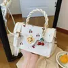 Bolso Cruzado Nuevo y Lindo con Estampado de Cerezas 2024, Bolso Cuadrado Pequeño con Asa Retorcida, Diseño Fresco de Bloques de Color, Bolso para Mujer