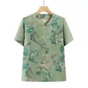 Camisa tradicional china de manga corta de verano para madres de mediana edad y mayores, traje Tang bordado, ropa elegante para abuelas