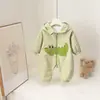 Ropa exterior con capucha de cocodrilo verde para bebé Niños pequeños Lindo mono de dibujos animados Ropa a prueba de viento para gatear de bebé Primavera y Otoño