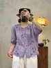 2025 Nuevo Estilo de Verano Cuello Redondo Abotonadura Sencilla Holgada Manga Tres Cuartos Camisa Literaria Bordada Ramio Camisa Delgada para Mujer