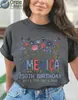 Transfronterizo [Talla europea] Nuevo modelo 2026 Aniversario 250 del Día de la Independencia de América Camiseta floral de manga corta para mujer