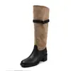 Botas altas de mujer de piel de vaca y ante, colección otoño e invierno, punta redonda, tacón medio grueso, diseño de bloques de color, botas hasta la rodilla