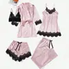Roupa Íntima Sexy Explosões Europeias e Americanas Renda Sexy Alça Fina Shorts de Renda Calças Cardigã Robe de Dormir Conjunto de Cinco Peças Roupas para Casa