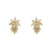 Pendientes de Flor y Hoja de Circonita Exquisitos Súper Brillantes, Pinzas para Orejas de Bobina de Mosquitos de Moda Estilo Coreano, Pendientes de Diseño de Nicho