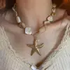 Collar de Concha y Estrella de Mar Estilo Resort de Playa para Mujer Elegante Exagerado Único Cadena de Clavícula Elegante de Alta Gama Industria Pesada