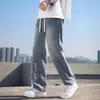 Pantalones de verano sueltos de pierna recta azul claro con cintura elástica, jeans casuales de tendencia de pierna ancha de la alta calle americana para hombre