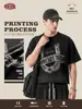 Ropa para Hombre Estilo Retro Americano Occidental Algodón Puro Estampado Holgado Corte Caja Camiseta Estampada de Manga Corta para Hombre