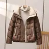 Chaqueta de Algodón para Mujer Corta 2026 Invierno Holgada con Capucha Elegante Ligera Chaqueta Pequeña Acolchada de Algodón Ropa Exterior Cálida Ropa de Algodón