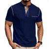 Ropa para hombre transfronteriza top con cuello Henry Amazon verano color liso media cremallera casual transpirable camiseta deportiva para hombre