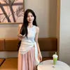 Roupa Dopamina de Verão Laranja Camisola de Tricô Roupa Externa Feminina Design Irregular Alça na Cintura Top Feminino