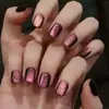 Uñas Postizas Estilo Ojo de Gato Marrón Oscuro, Estilo Dulce y Fresco, Pegatinas para Uñas Cuadradas Cortas, Uñas Postizas Versátiles Desmontables al por Mayor