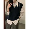 Colete de tricô macio e confortável com decote V estilo preguiçoso para mulheres, perfeito para primavera e outono, com toque de alta qualidade, caimento solto e ideal para usar em camadas para um look descontraído.