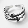 Anillo de doble capa en forma de T personalidad temperamento ins negro gota de pegamento cadena de letras anillo de apertura suministro transfronterizo