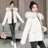 Chaqueta corta de plumón estilo coreano con cuello grande de pelo para mujer, otoño e invierno, corte holgado para figuras menudas, abrigo casual grueso y cálido
