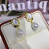 Brincos de Turquesa de Alta Qualidade Pérola Natural de Água Doce Agulha de Prata S925 Design Exclusivo Brincos Simples e Elegantes para Mulheres