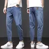 Jeans masculino cropped de alta qualidade de Hong Kong, novo tendência outono 2026, calça casual solta de perna reta elástica afunilada