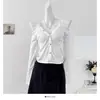 Estilo Deseo Puro Cuello en V Un Botón Hombros Descubiertos Manga Larga Suéter Tejido Otoño Coreano Ajustado Corto Camisa Base Superior