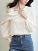 Outono 2025 Comércio Exterior Blusa Elegante de Ombro a Ombro com Design Único, Cor Sólida, Top Fashionável Casual de Manga Longa
