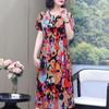 Novo Estilo Moda Mãe Vestido de Verão Estilo Ocidental Vestido Tamanho Grande para Meia-Idade e Idosos Vestido Longo Feminino Elegante de Algodão e Seda Nobre