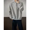 Sudadera de Felpa Henley con Cuello Medio Alto Cleanfit para Hombre, Marca de Tendencia Otoño e Invierno, Corte Holgado, Suéter de Manga Larga