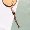 Pingente de bolsa miu style em tons de marrom, simples, com contas de madeira e corda trançada, ornamento para pendurar em mochila, celular, chave, cordão