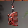 Peine de Masaje Meridianos Tallado de Sándalo Verde, Artesanía de Madera para Mujeres, Peine de Bolsillo Portátil Estilo Antiguo, Colgante de Paisaje, Accesorio para Bolso