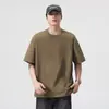 Camiseta Trendy Estilo Americano com Ombro Caído, Gradiente, Lavada, para Homens, Verão, Solta, Retrô, Manga Curta, Algodão Pesado, Cor Sólida, Top Casual