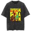 Lavado Vintage T-Shirt Rua Hip Hop Anime Cadeia Serra Homem motosserra Homem Casual Algodão Verão Manga Curta