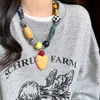 Colar Colar com Pingente de Coração Estampado em Tecido Estilo Étnico Moderno Elegante Corrente para Clavícula de Alta Qualidade Colar de Luxo Leve de Alta Qualidade