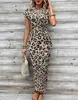 Elegante Vestido Longo Listrado com Amarração na Cintura Estilo Transfronteiriço, Gola Redonda, Manga Curta para Mulheres no Verão, Vestido Feminino de Alta Qualidade