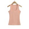 Camiseta sin mangas de estilo deportivo casual americano con cuello en U para mujer, ajuste elástico ceñido, cobertura lateral del busto, camiseta camisola al por mayor